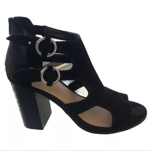 Apt. 9 Black Defined Comfort Faux Suede Chunky Heels 6.5 Strappy Party Chic